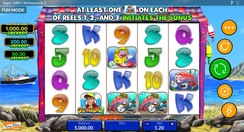 Super Sally's Shrimpmania 2 - Sesión activa con Sticky Wild en el carrete y un multiplicador aleatorio